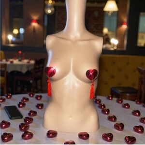 Red Sequin Heart Tassel Pasties
